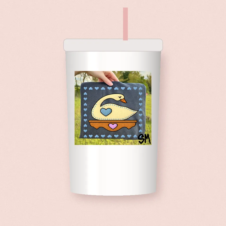 Folk Quilt Swan sublimation design on a skinny tumbler