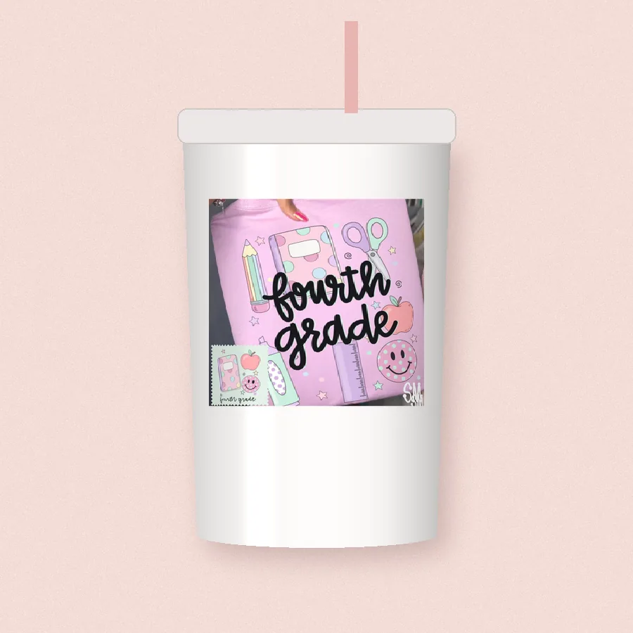 Fourth Grade Teacher Doodles sublimation design on a skinny tumbler