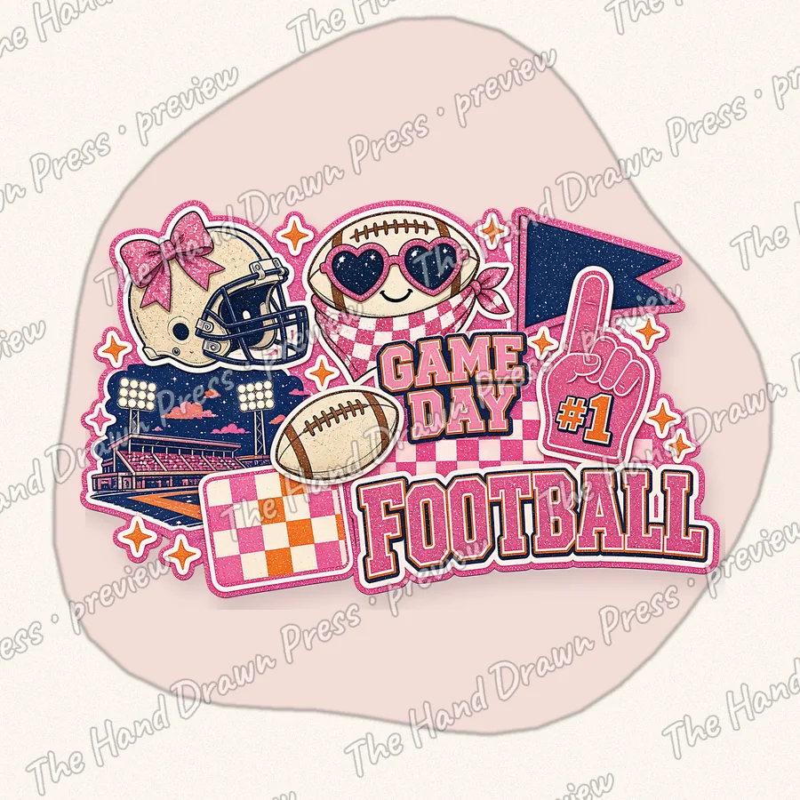 Game Day Football Collage hand drawn PNG design
