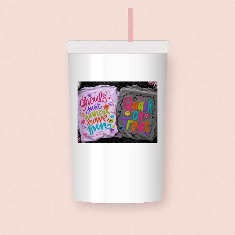 Ghouls Just Wanna Have Fun Quack or Treat sublimation design on a skinny tumbler