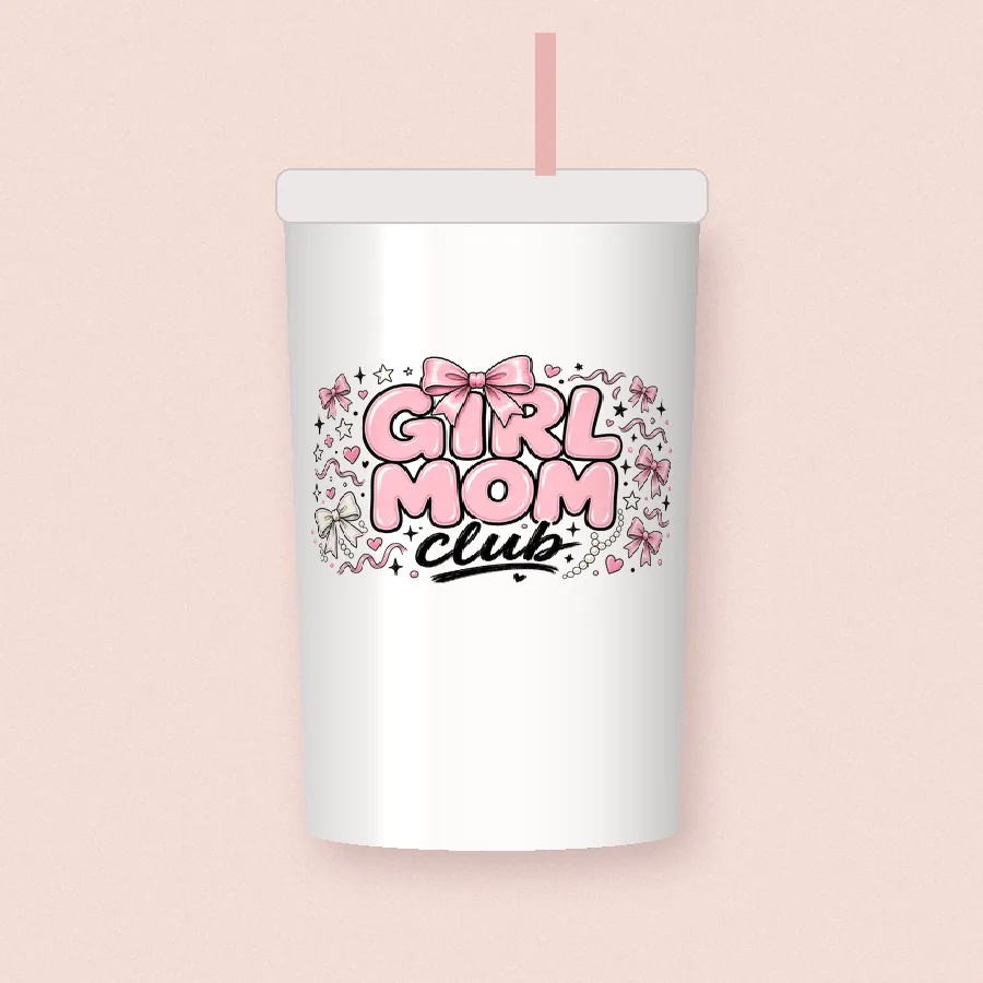 Girl Mom Club PNG design on a skinny tumbler