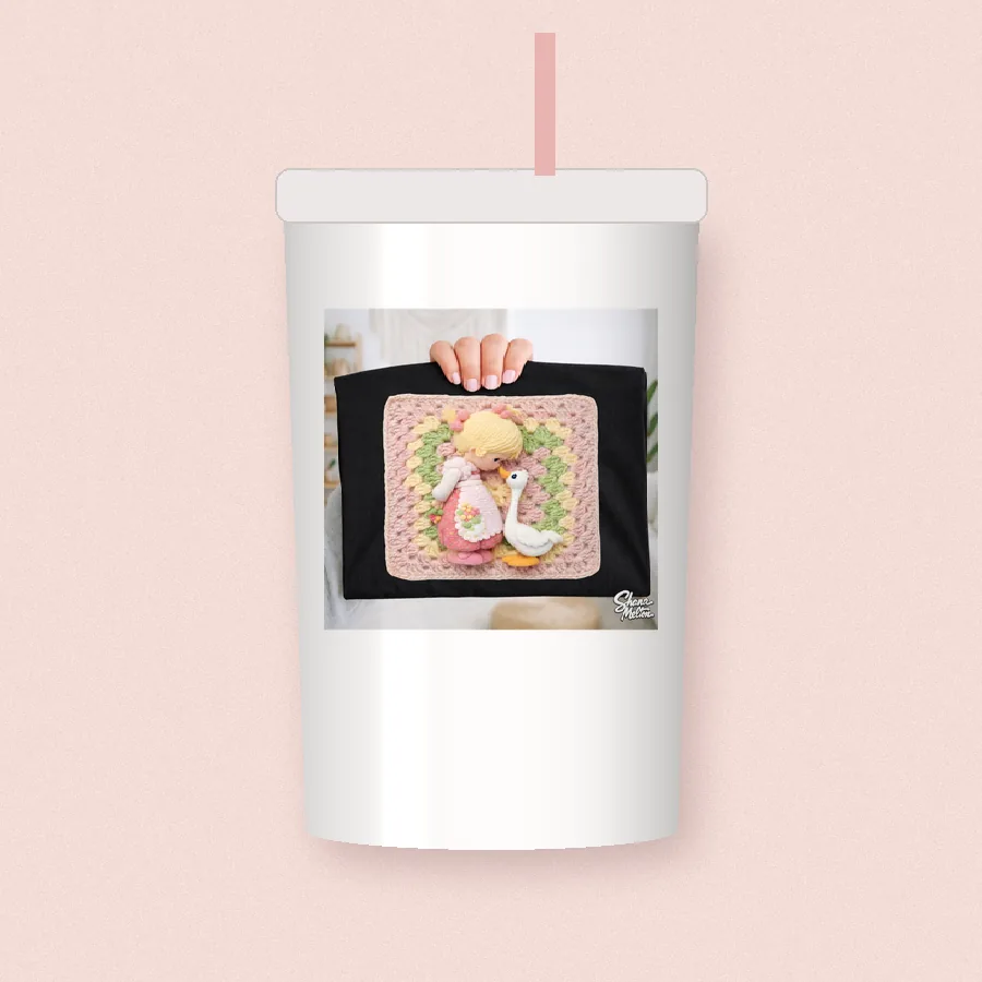 Granny Square Angel sublimation design on a skinny tumbler