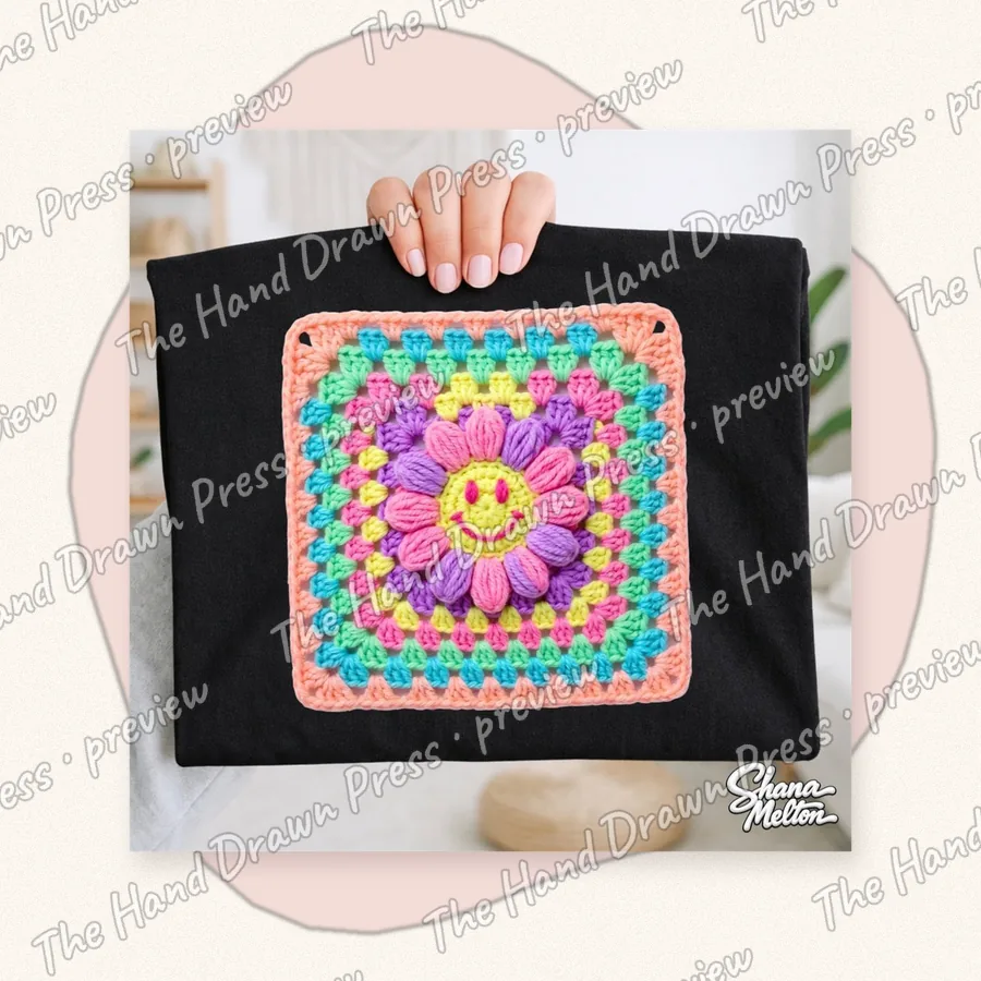 Granny Square Daisy hand drawn PNG design