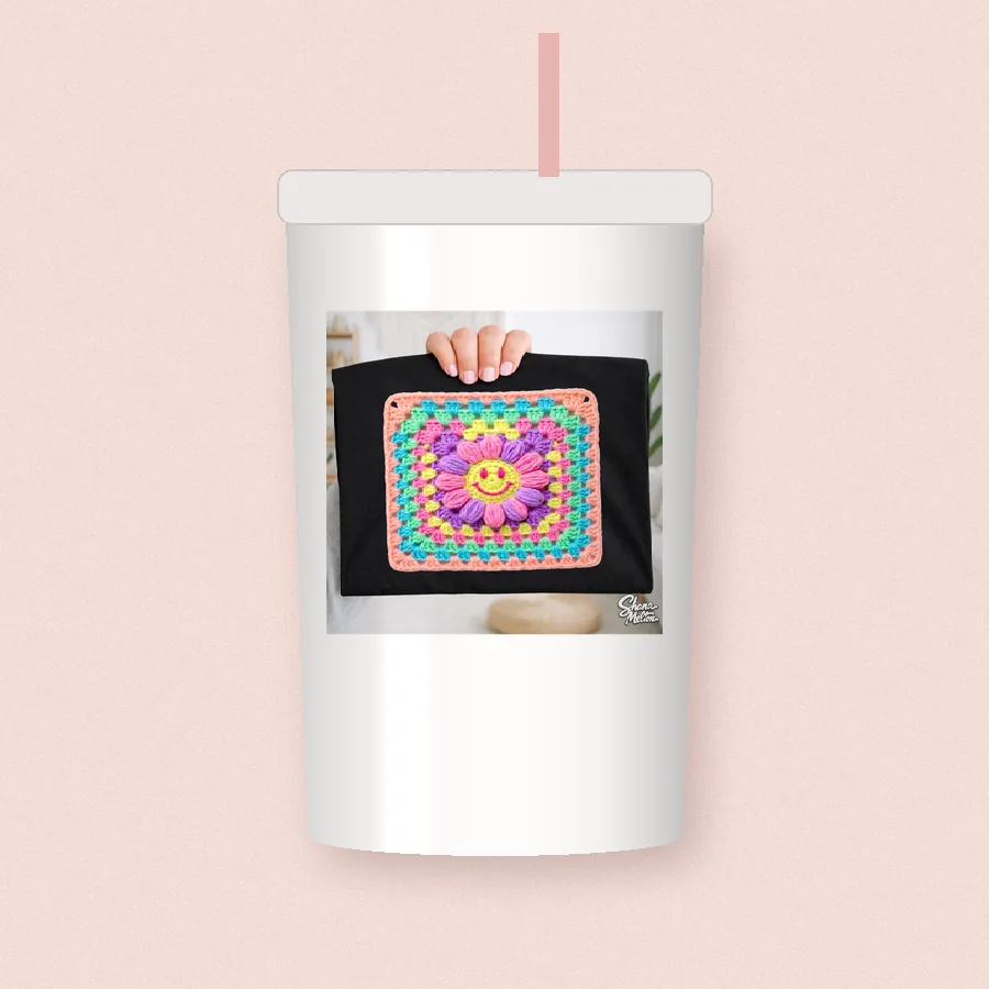 Granny Square Daisy sublimation design on a skinny tumbler