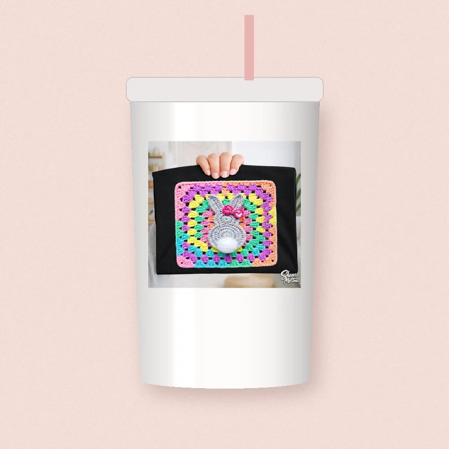 Granny Square Ghost sublimation design on a skinny tumbler