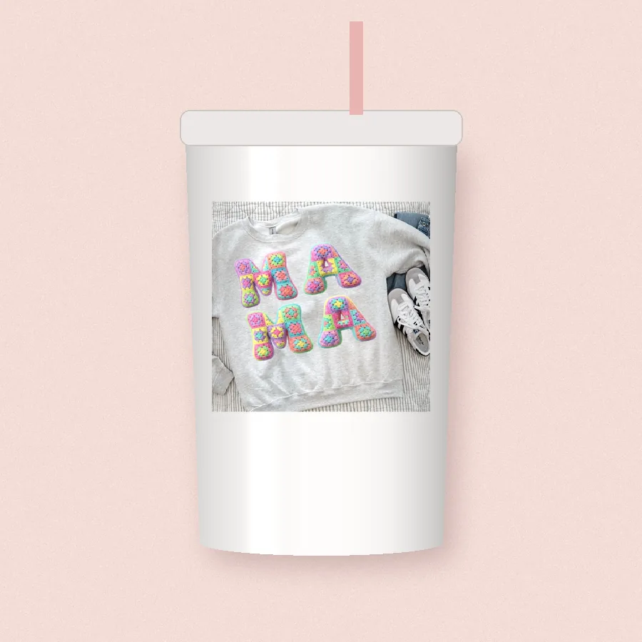 Granny Square Mama sublimation design on a skinny tumbler