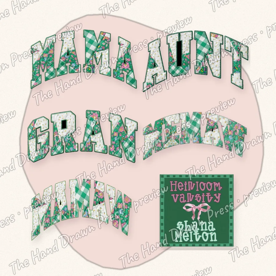 Heirloom Varsity Mama Aunt Gran hand drawn PNG design