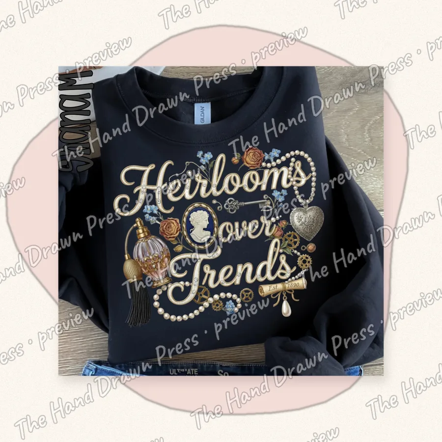 Heirlooms Over Trends hand drawn PNG design