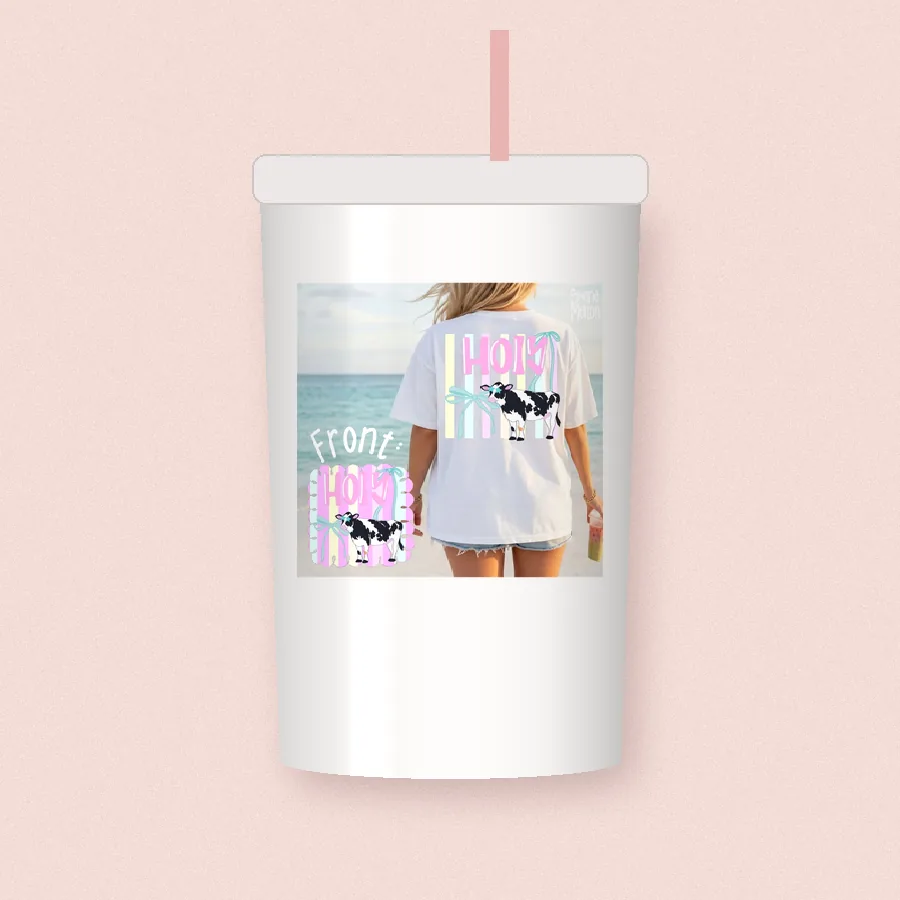 Hey Cow Front and Back sublimation design on a skinny tumbler