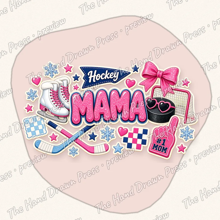 Hockey Mama Collage hand drawn PNG design