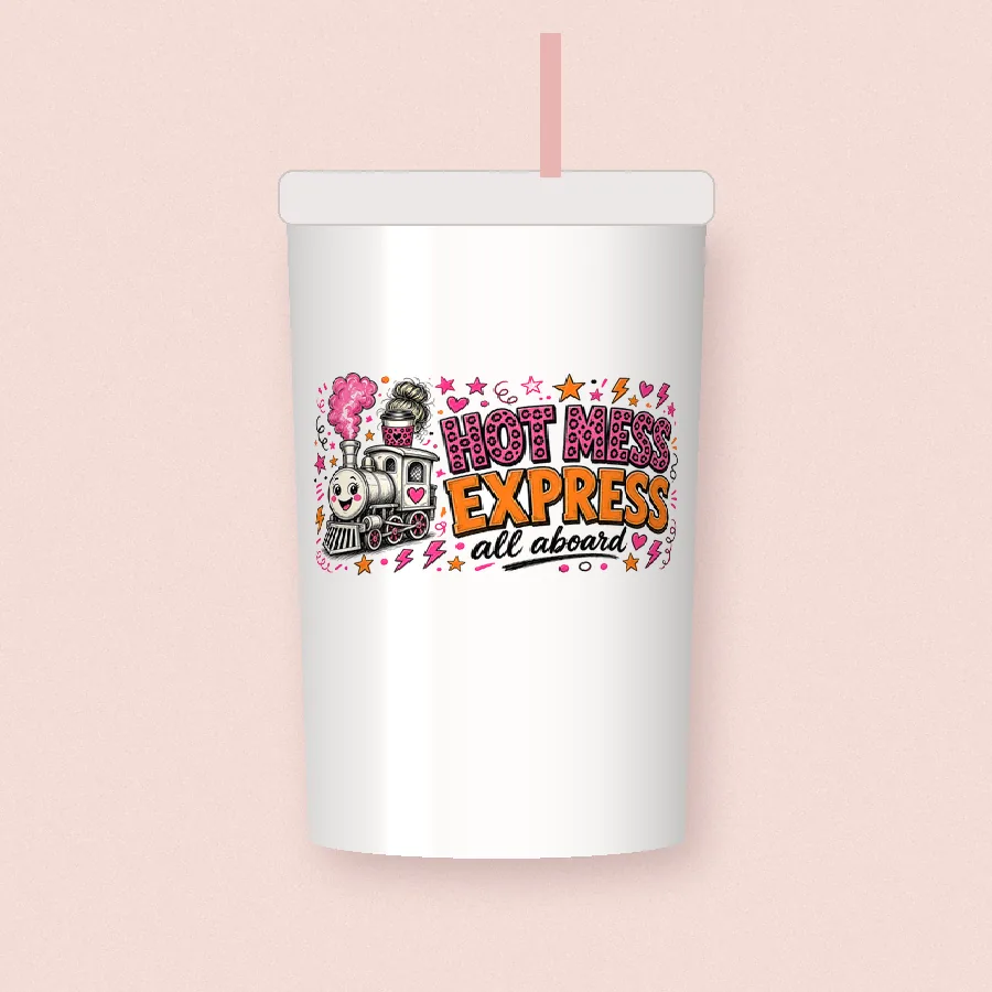 Hot Mess Express sublimation design on a skinny tumbler