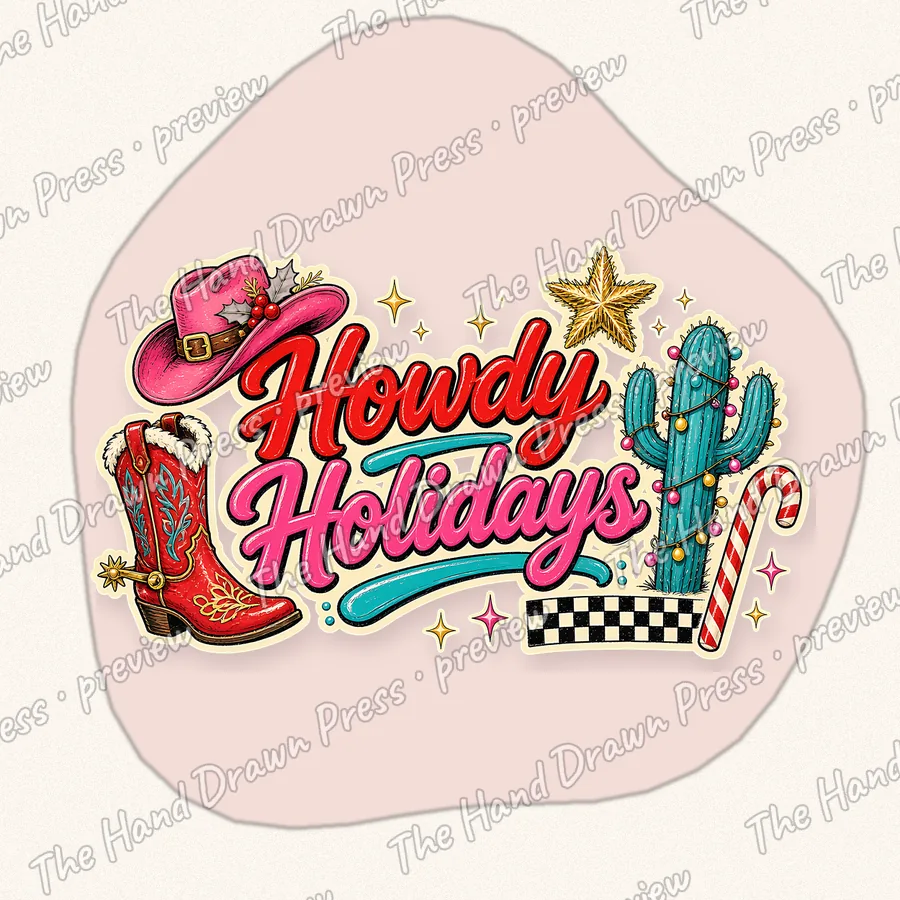 Howdy Holidays Western Christmas hand drawn PNG design