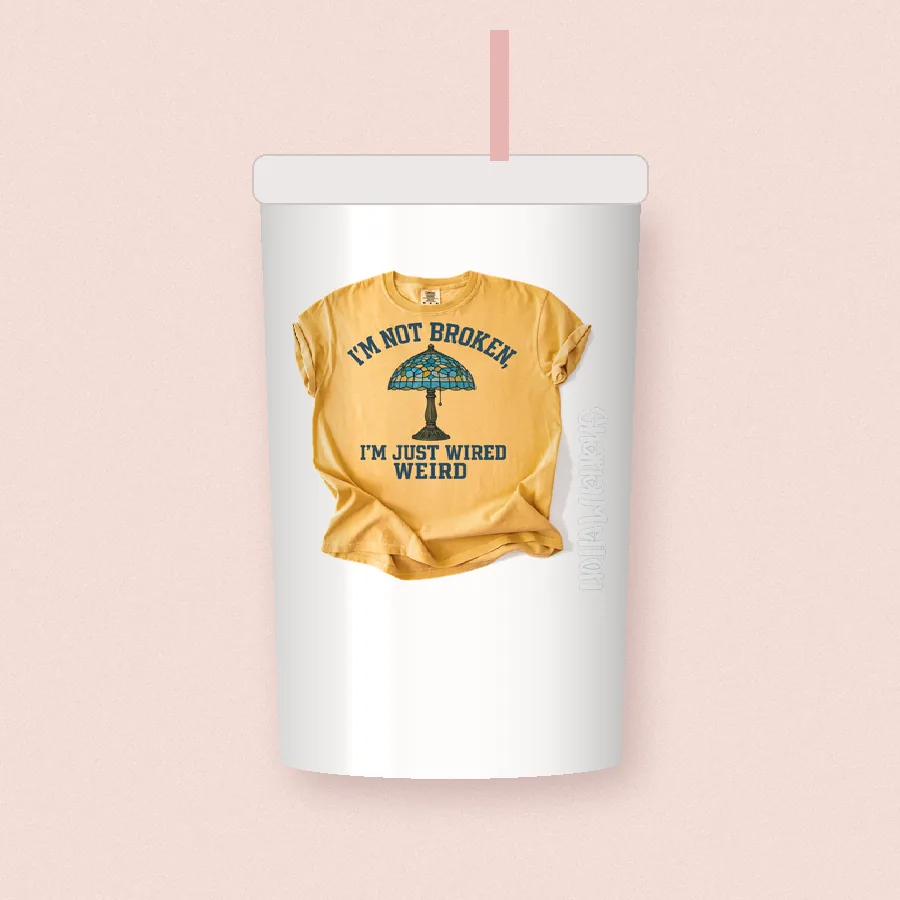 Im Not Broken Just Wired Weird design on a 20 oz tumbler