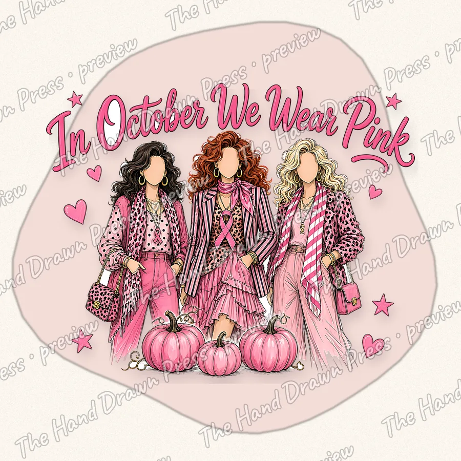 In October We Wear Pink hand drawn PNG design
