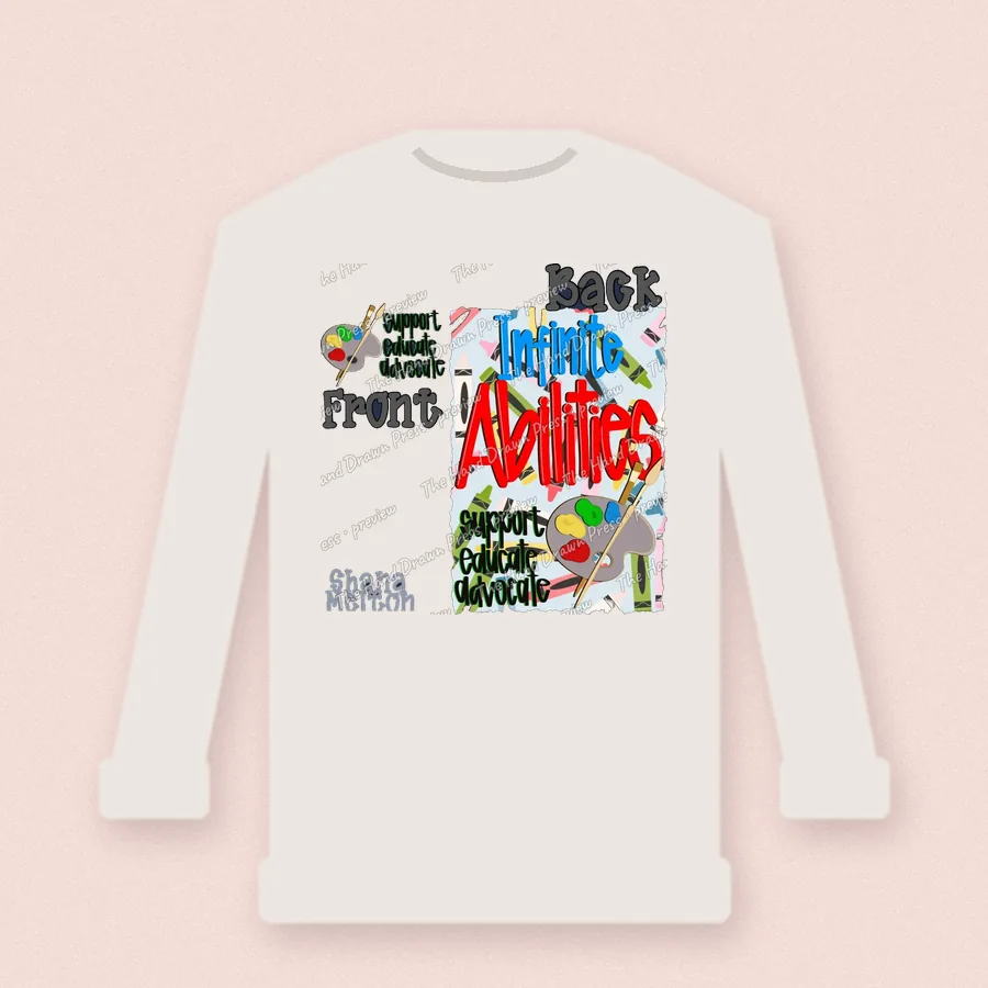 Infinite Abilities design on a crewneck sweatshirt