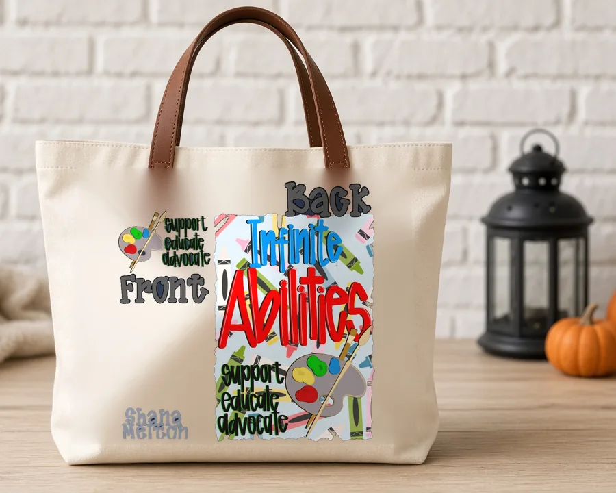 Infinite Abilities design on a cotton tote bag