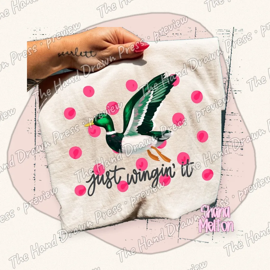 Just Winging It Duck hand drawn PNG design