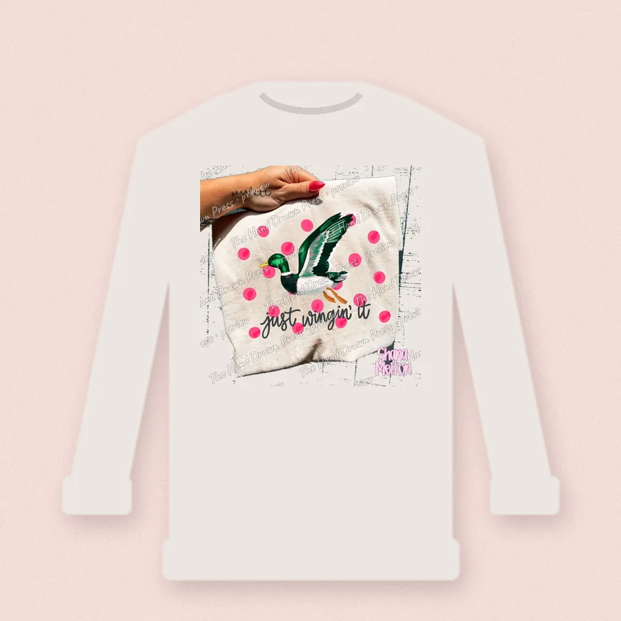 Just Winging It Duck design on a crewneck sweatshirt