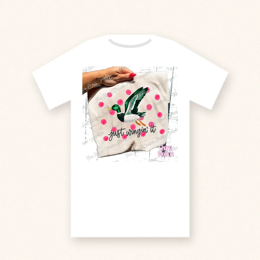 Just Winging It Duck design on a unisex t-shirt