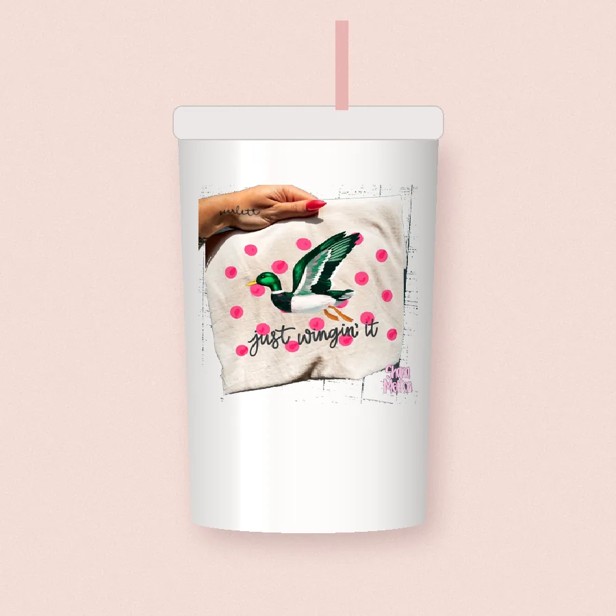Just Winging It Duck design on a 20 oz tumbler