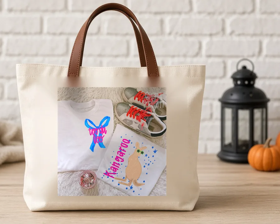 Kangaroo Bows PNG design on a canvas tote bag