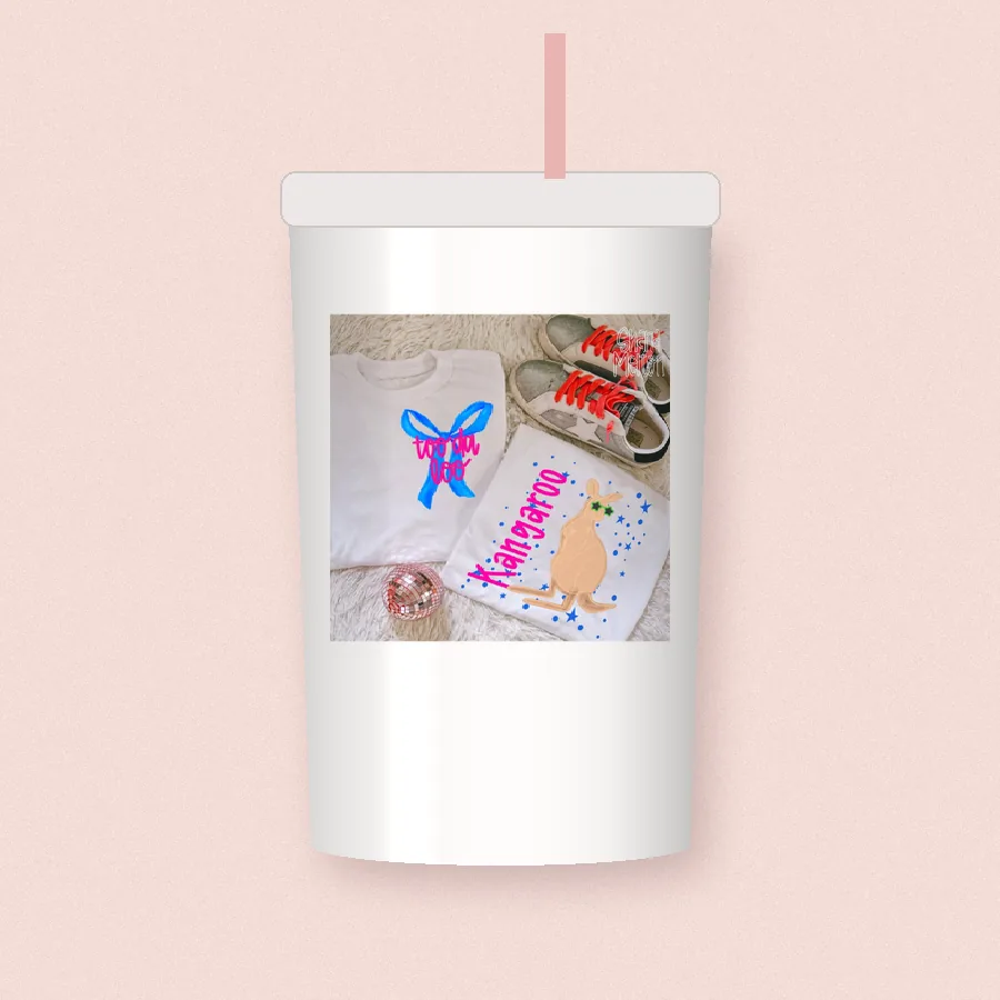 Kangaroo Bows sublimation design on a skinny tumbler