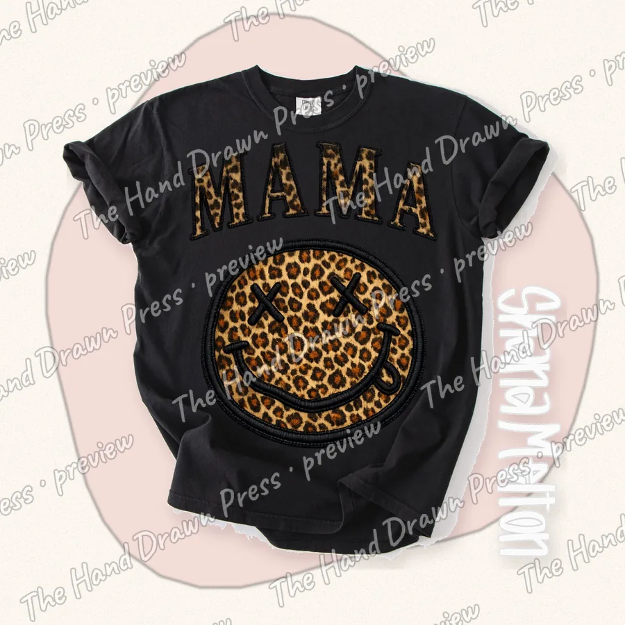Leopard Smiley Mama PNG design for shirts