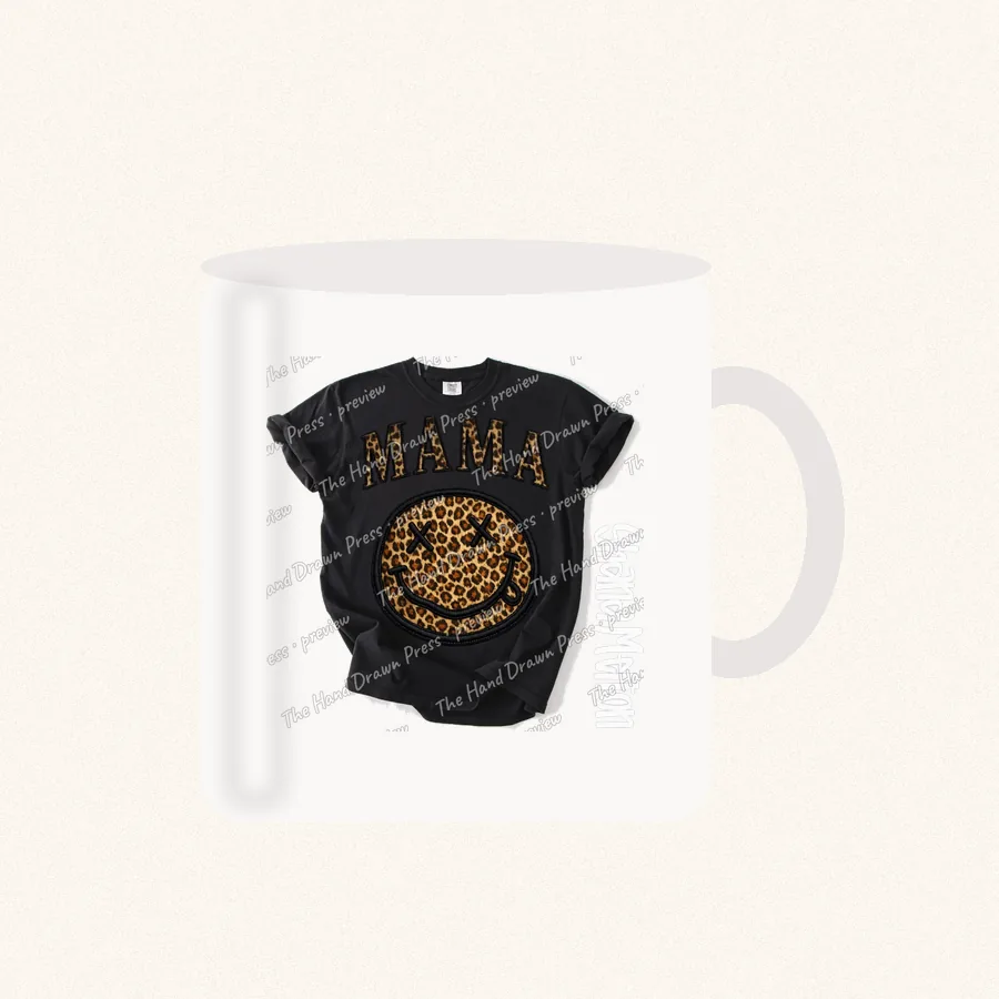 Leopard Smiley Mama design on a 11 oz mug