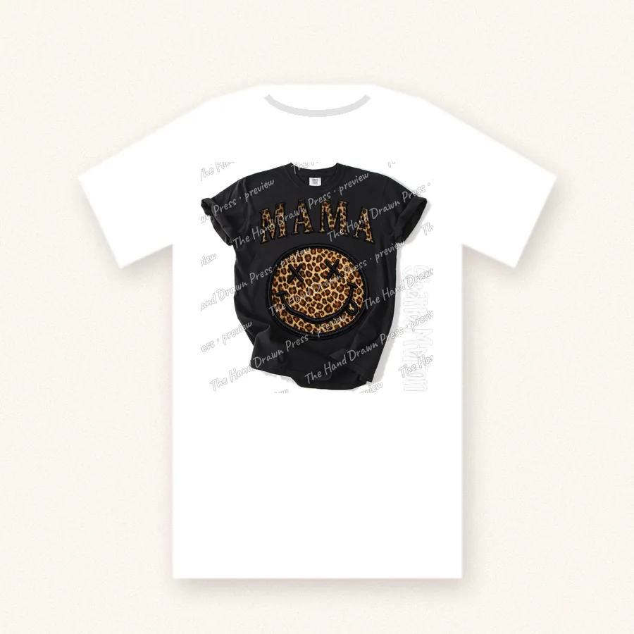 Leopard Smiley Mama design on a unisex t-shirt