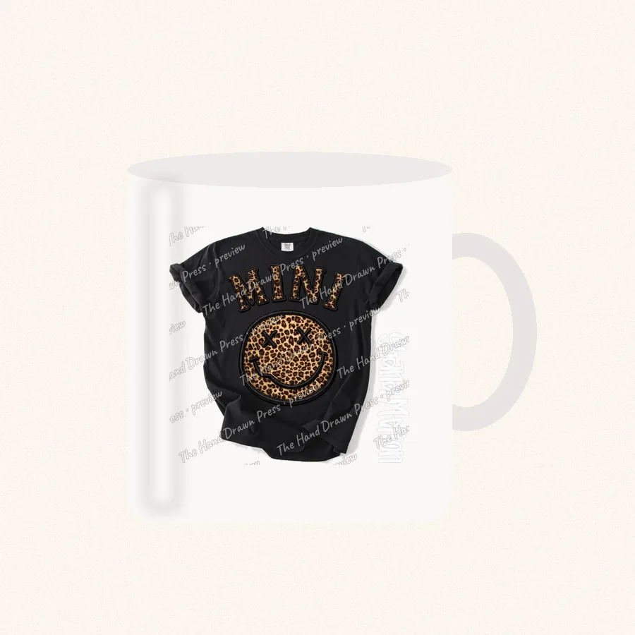 Leopard Smiley Mini design on a 11 oz mug