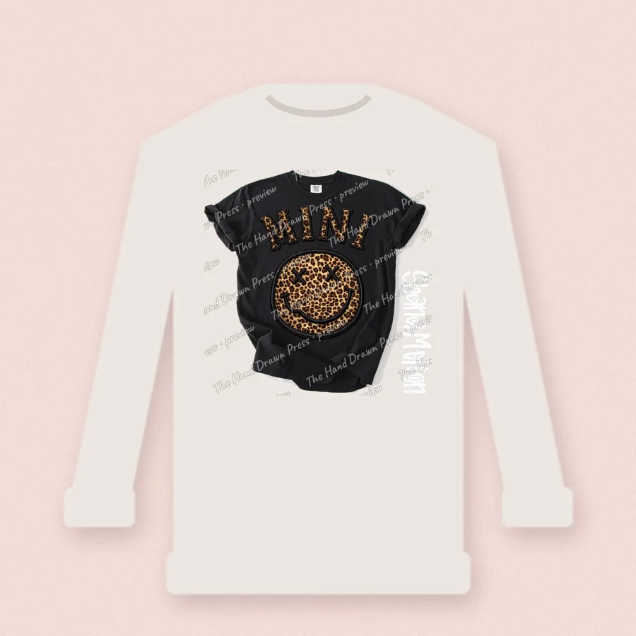Leopard Smiley Mini design on a crewneck sweatshirt