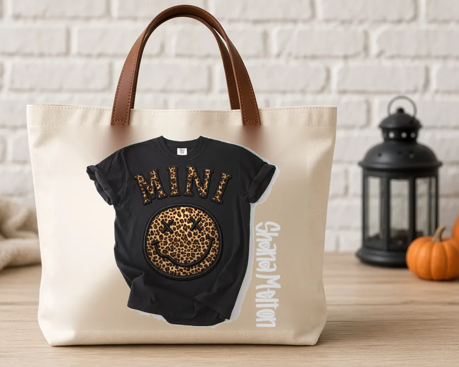 Leopard Smiley Mini design on a cotton tote bag