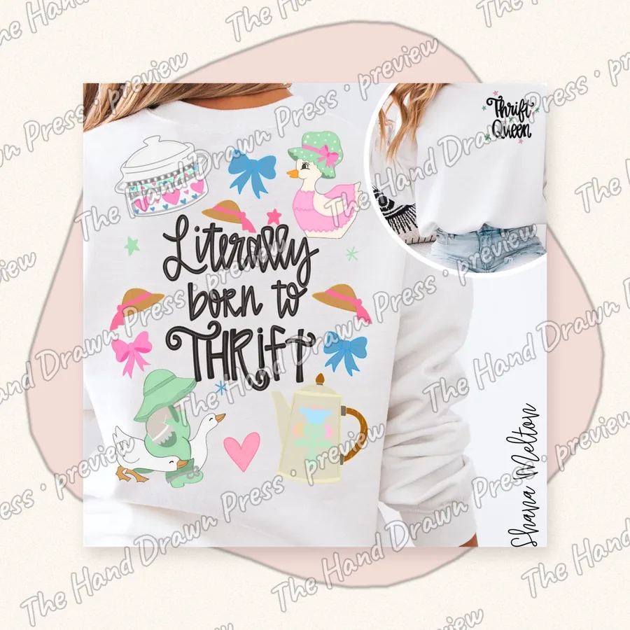 Literally Born to Thrift hand drawn PNG design