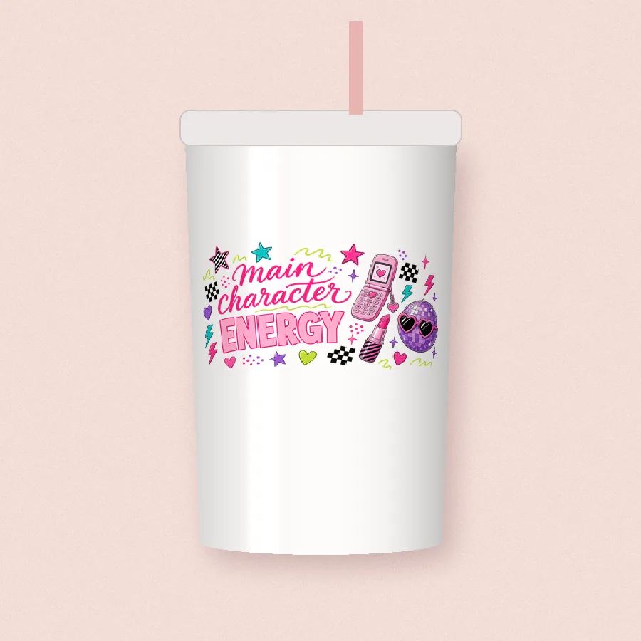 Main Character Energy sublimation design on a skinny tumbler