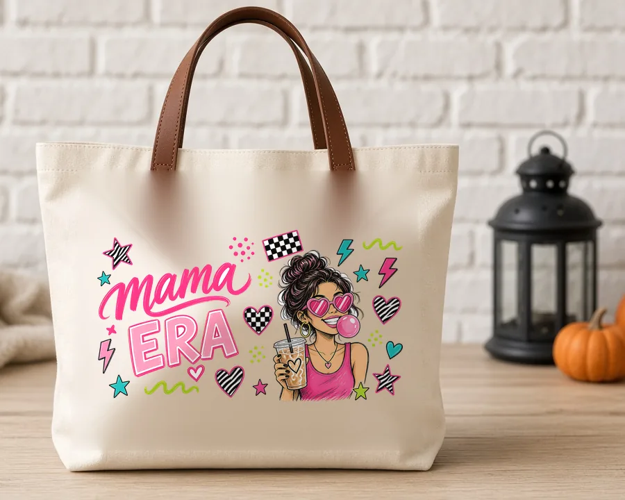 Mama Era PNG design on a canvas tote bag