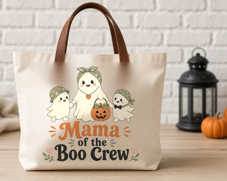 Mama of the Boo Crew PNG design on a tote