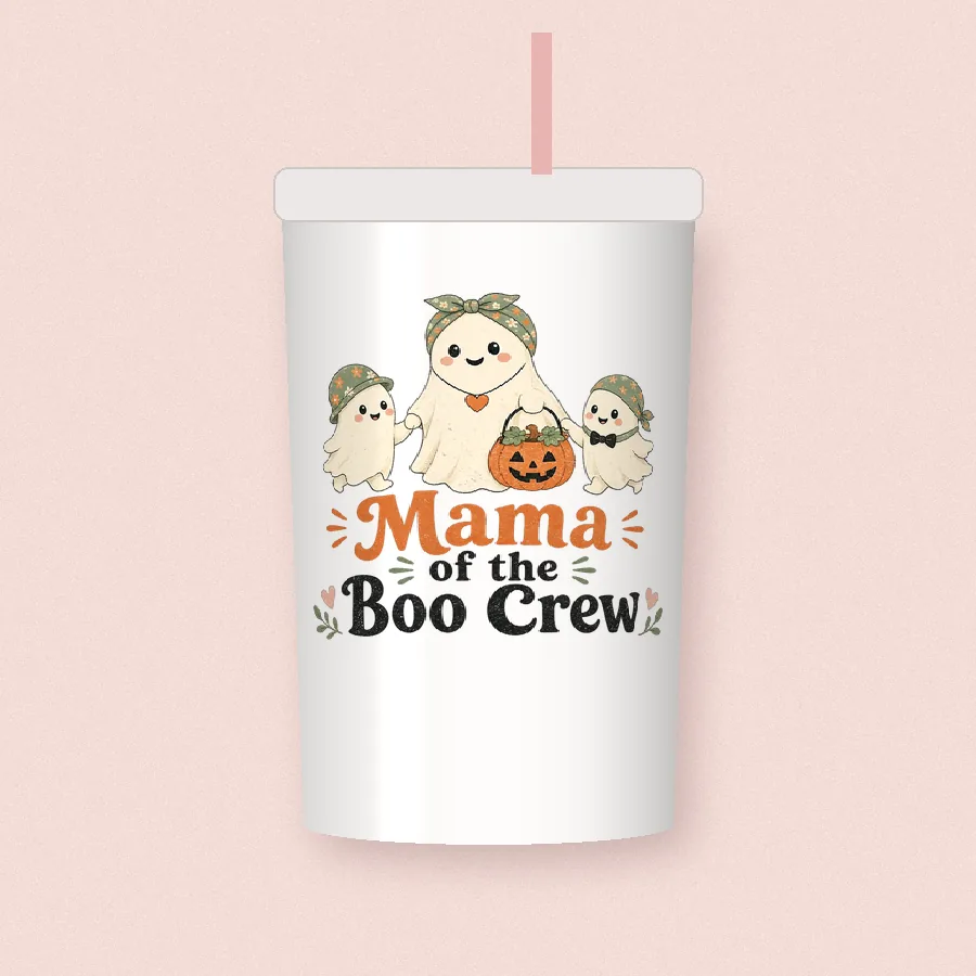 Mama of the Boo Crew sublimation design on a skinny tumbler