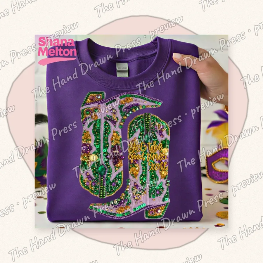 Mardi Gras Glitter Boots hand drawn PNG design
