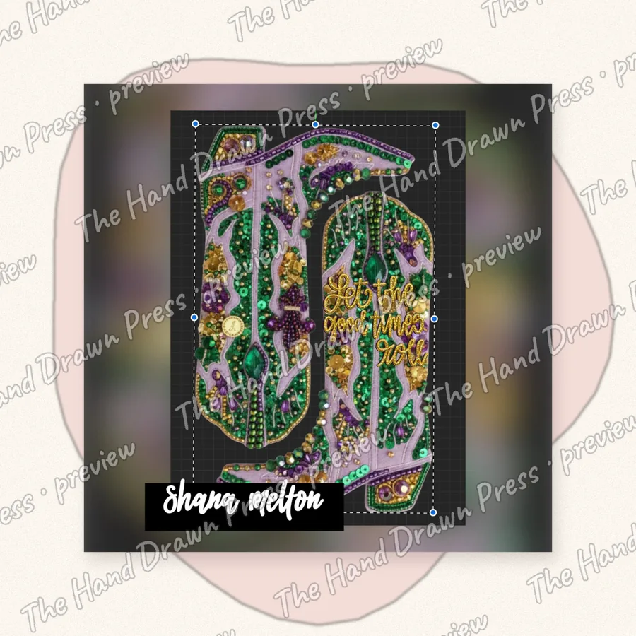 Mardi Gras Sequin Boot hand drawn PNG design