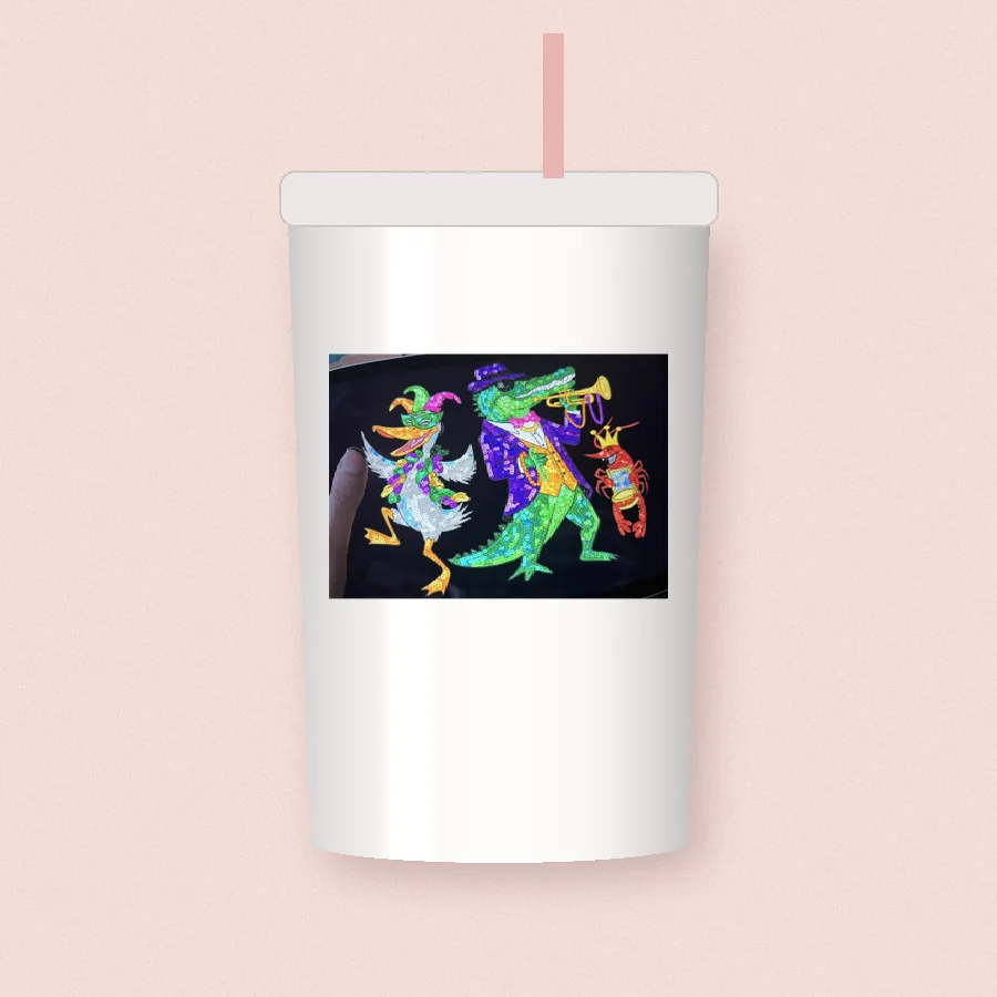 Mardi Gras Sequin Gator Band sublimation design on a skinny tumbler