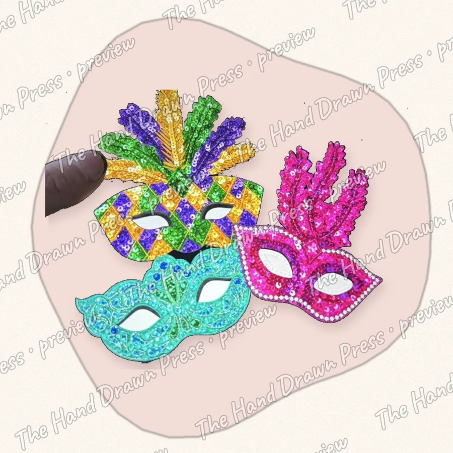 Mardi Gras Sequin Masks hand drawn PNG design