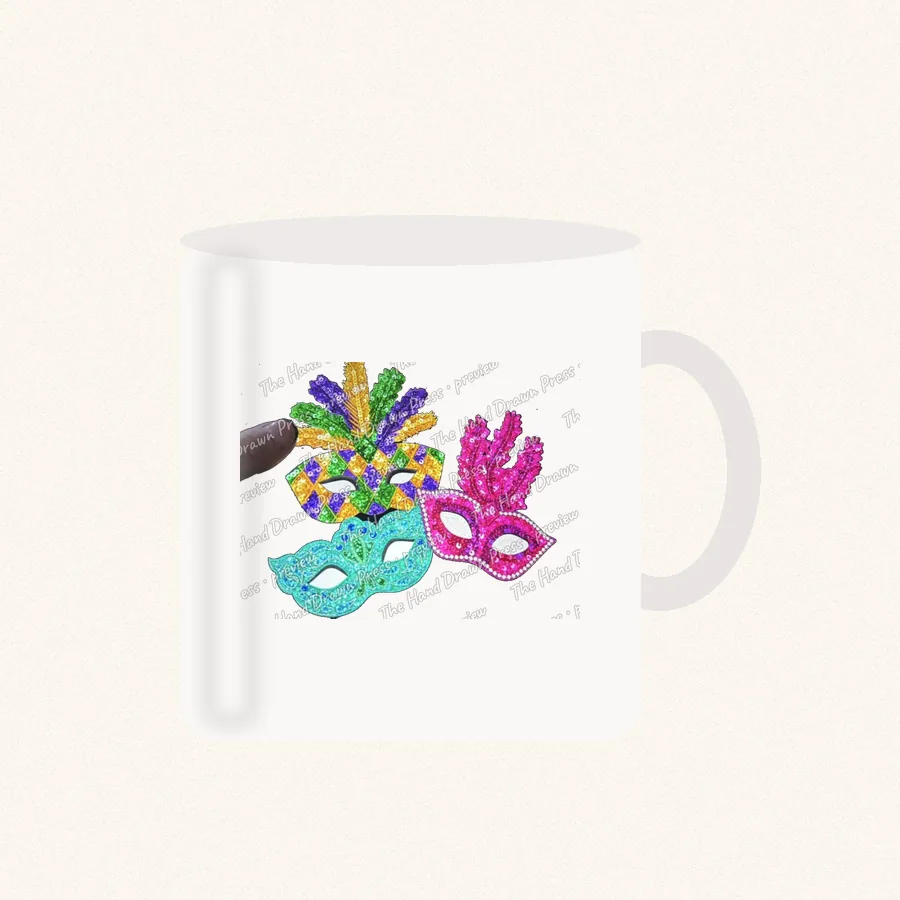 Mardi Gras Sequin Masks design on a 11 oz mug