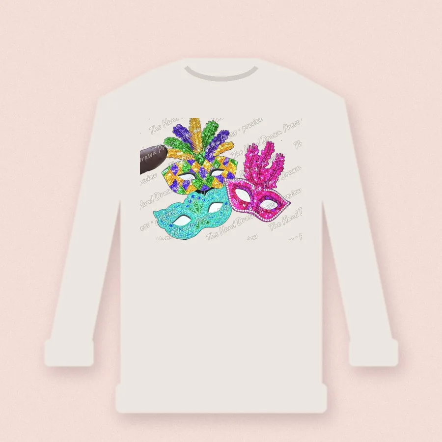 Mardi Gras Sequin Masks design on a crewneck sweatshirt