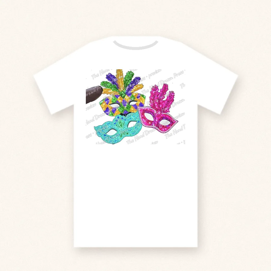 Mardi Gras Sequin Masks design on a unisex t-shirt