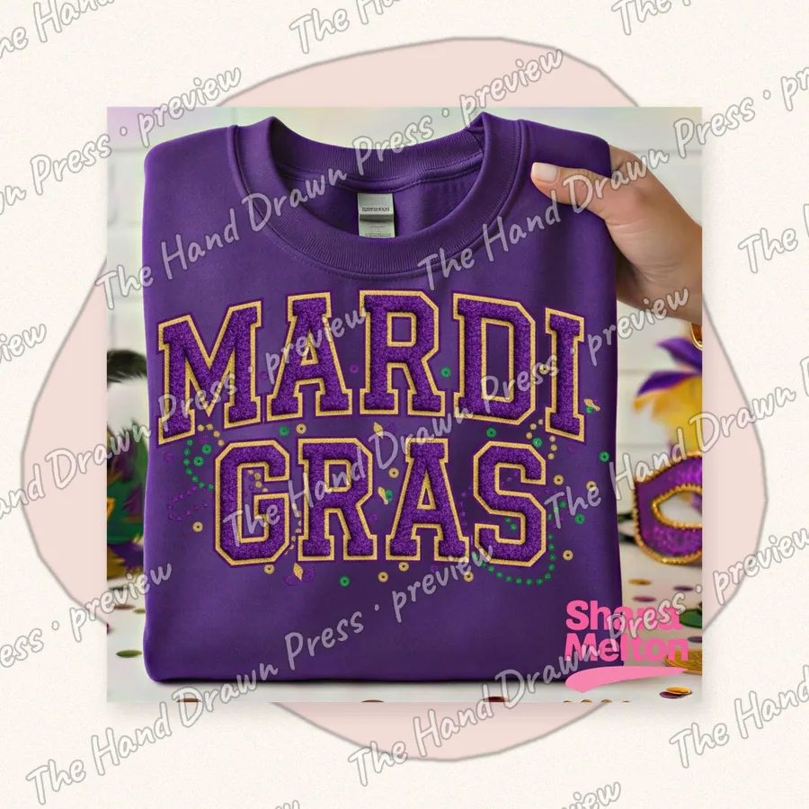 Mardi Gras Varsity Letters hand drawn PNG design