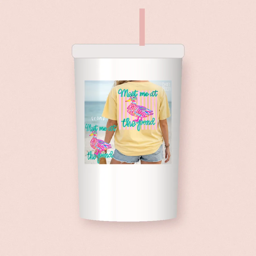 Meet Me at the Beach sublimation design on a skinny tumbler