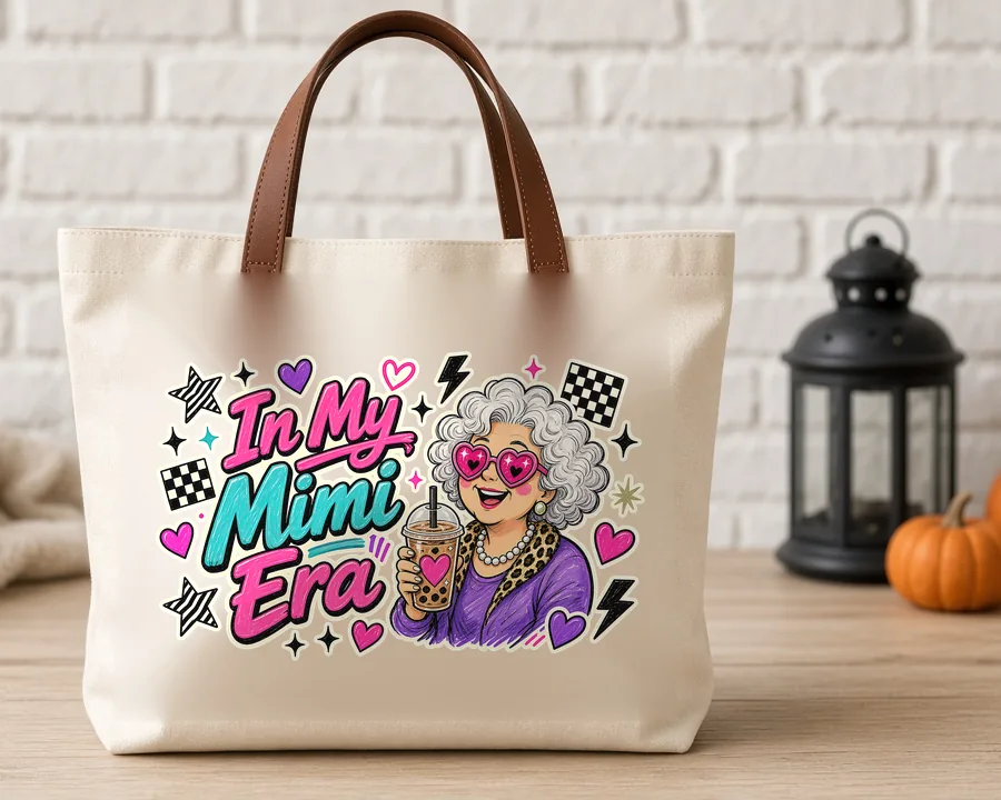 In My Mimi Era PNG design on a canvas tote bag