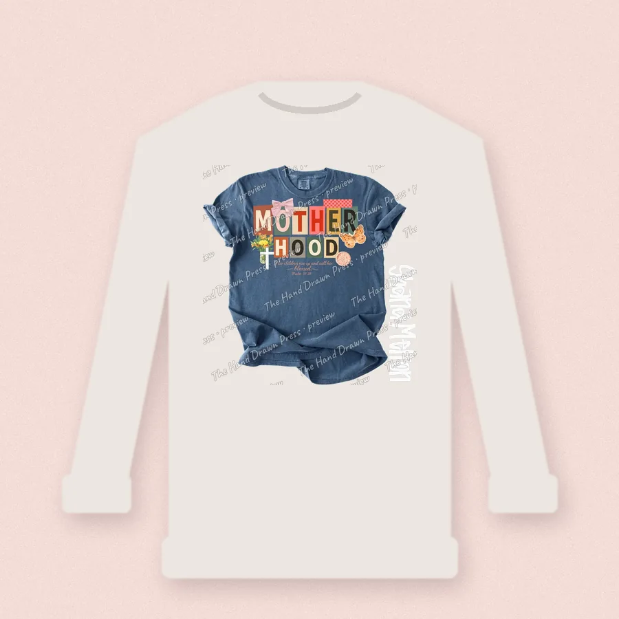 Motherhood Collage design on a crewneck sweatshirt