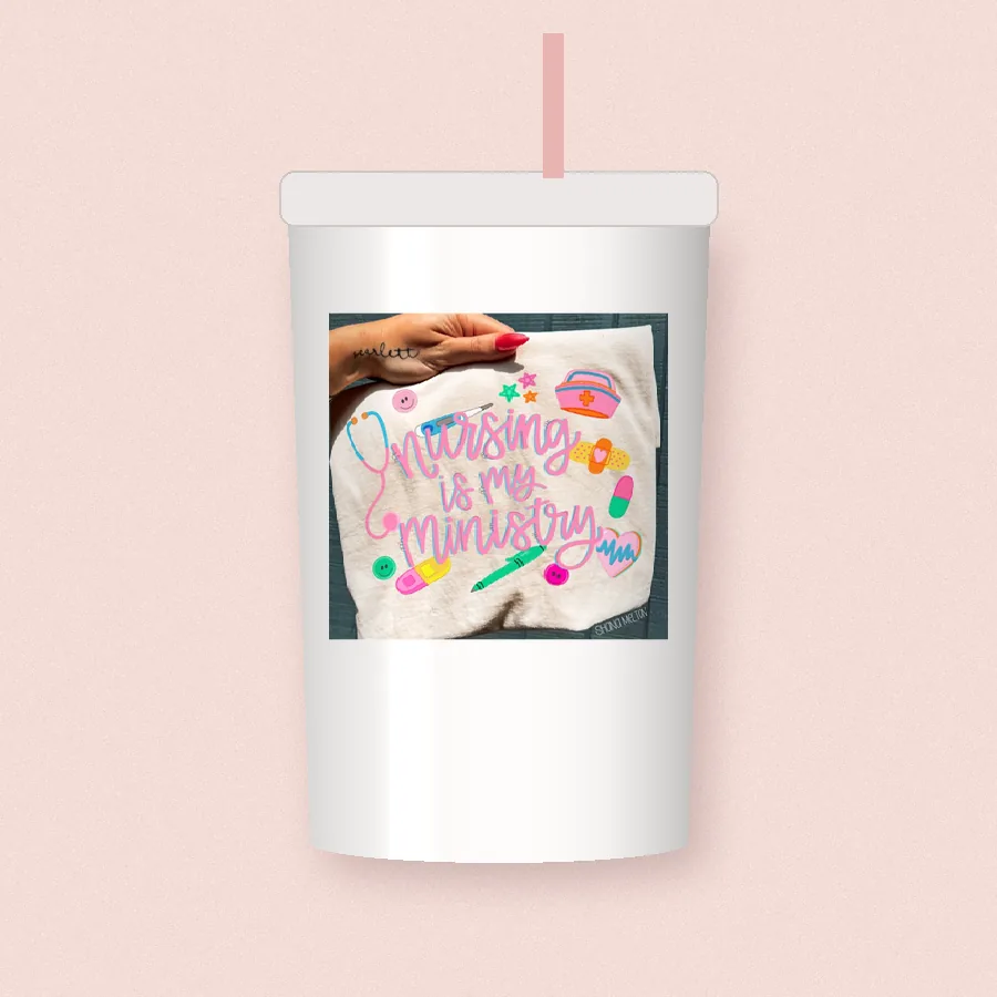Nursing Is My Ministry sublimation design on a skinny tumbler