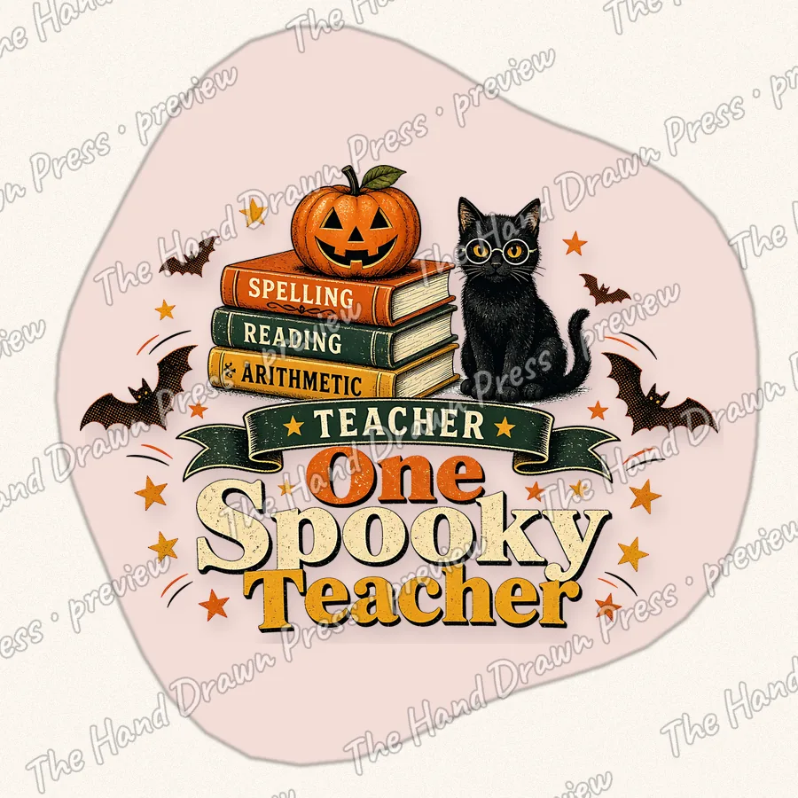One Spooky Teacher hand drawn PNG design